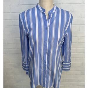 Who What Wear Blue and White Striped Oversized Mandarine Collar Shirt -sz S/M